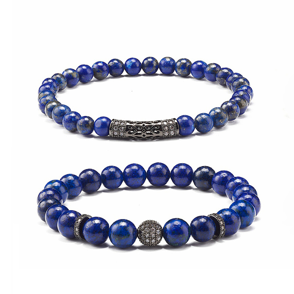 

PandaHall Natural Lapis Lazuli(Dyed) Round Beads Stretch Bracelets Set, Round & Tube Brass Micro Pave Cubic Zirconia Beads Bracelets..., Clear