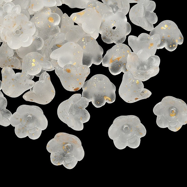 Frosted Glass Bead Cap, 6-Petal Flower, with Gold Powder, Old Lace, 11x12x8mm, Hole: 1.4mm, about 1333pcs/1000g
