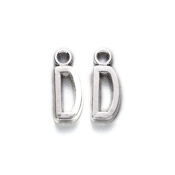

PandaHall Tibetan Style Alloy Pendants, Cadmium Free & Lead Free, Letter D, D: 16x6.5x2mm, Hole: 2mm, about 1350pcs/1000g Alloy Letter D