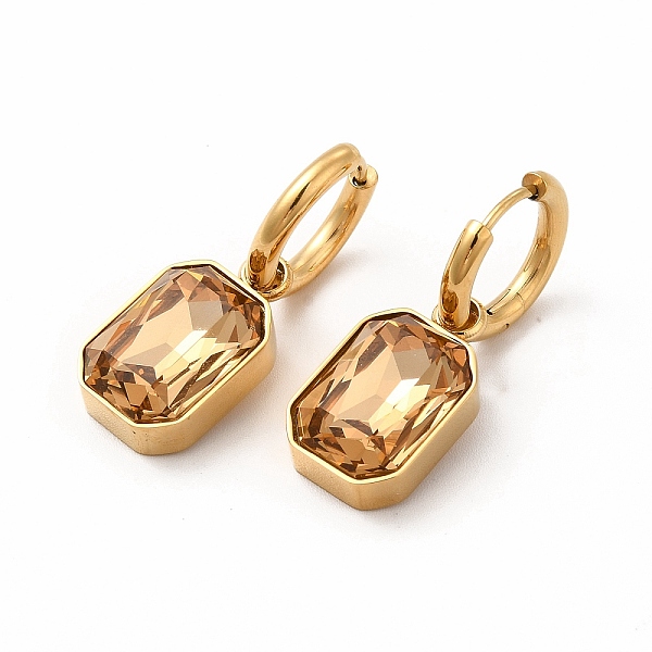 

PandaHall Ion Plating(IP) 304 Stainless Steel Hoop Earring, Rectangle Glass Dangle Earring for Women, Golden, Peru, 31mm, Pin: 0.9mm 304..., Brown