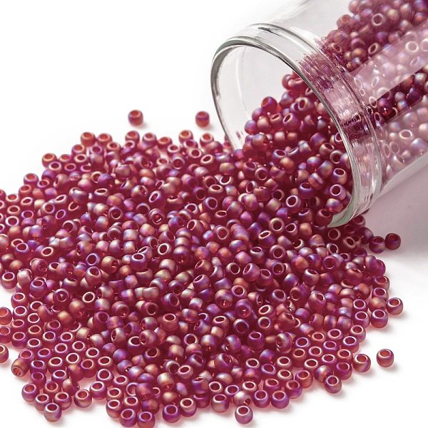 

PandaHall TOHO Round Seed Beads, Japanese Seed Beads, (165CF) Matte Transparent Garnet, 11/0, 2.2mm, Hole: 0.8mm, about 50000pcs/pound Glass..., Red