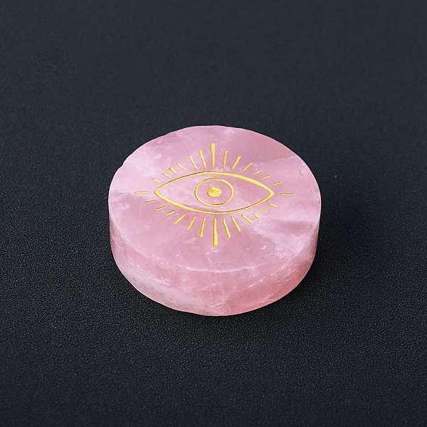 

PandaHall Natural Rose Quartz Display Decorations, for Home Office Desk, Flat Round, Evil Eye, 60mm Rose Quartz Evil Eye