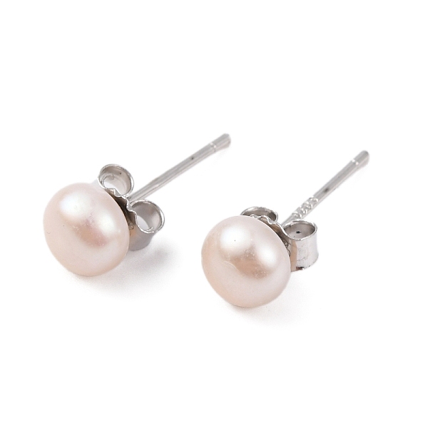 

PandaHall Natural Pearl Round Bead Stud Earrings, with Real Platinum Plated 925 Sterling Silver Findings, White, 15x5~6mm Pearl Round White