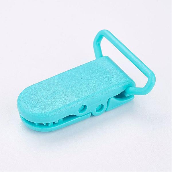 

PandaHall Eco-Friendly Plastic Baby Pacifier Holder Clip, Cyan, 43x31x9mm Plastic Cyan