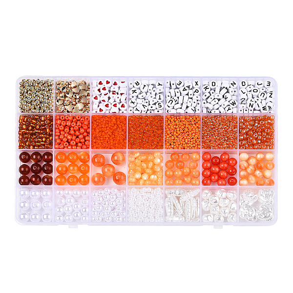 

PandaHall DIY 28 Style Resin & Acrylic & ABS Beads Jewelry Making Finding Kit, Flat Round & Rice & Barrel & Nugget & Heart & Strip, Coral..., Red