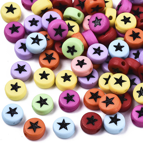 

PandaHall Opaque Acrylic Beads, with Enamel, Flat Round with Star, Mixed Color, 7x4mm, Hole: 1.5mm Acrylic Flat Round Multicolor