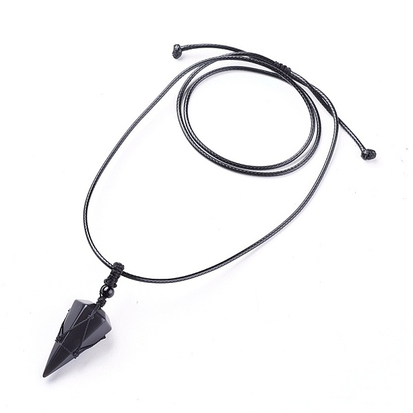 

PandaHall Natural Obsidian Pendants Necklaces, with Waxed Cord and Nylon Cord, Cone, 31.18 inch~33 inch(79.2~84cm), 1.5~2mm Obsidian