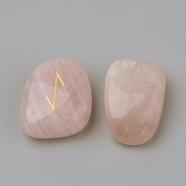 

PandaHall Natural & Synthetic Gemstone Cabochons, Carved Runes/Futhark/Futhorc, 19~31x13~24x7~20mm, 25pcs/set Rose Quartz Nuggets