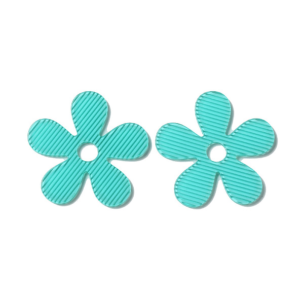 

PandaHall Cellulose Acetate(Resin) Cabochons, Flower, Medium Turquoise, 45.5x46.5x2.5mm, Hole: 7.5mm Cellulose Acetate Flower