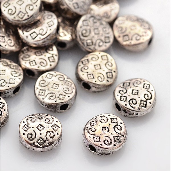 

PandaHall Tibetan Style Alloy Beads, Lead Free and Cadmium Free, Flat Round, Antique Silver, 7x7x3mm, Hole: 1.5mm Alloy Flat Round