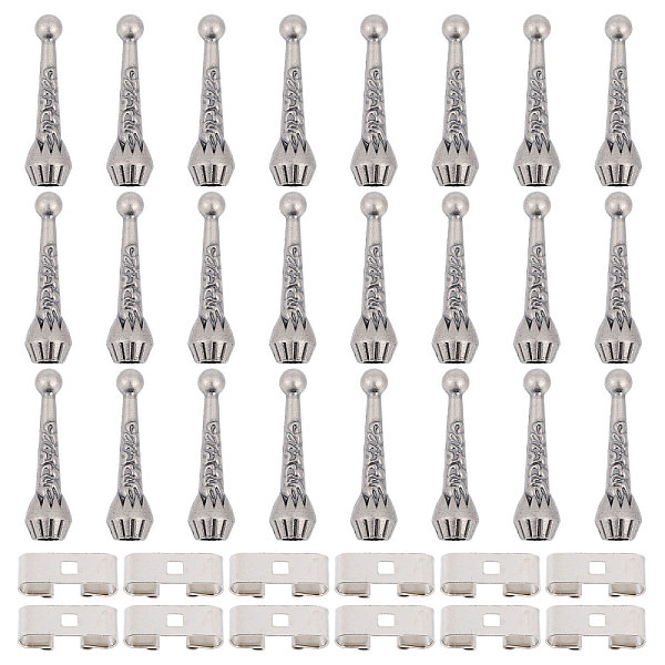 CHGCRAFT 36pcs Bolo Tie Findings Kit with 24Pcs Bolo Tie Tips Replacement End Caps and 12pcs Bolo Tie Slide Clasp Bolo Tie Supplies for Bolo Tie Making, Antique Silver