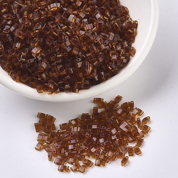 

PandaHall MIYUKI Half TILA Beads, Japanese Seed Beads, 2 Hole, (HTL134) Transparent Dark Topaz, 5x2.3x1.9mm, Hole: 0.8mm, about 250pcs/10g..., Brown