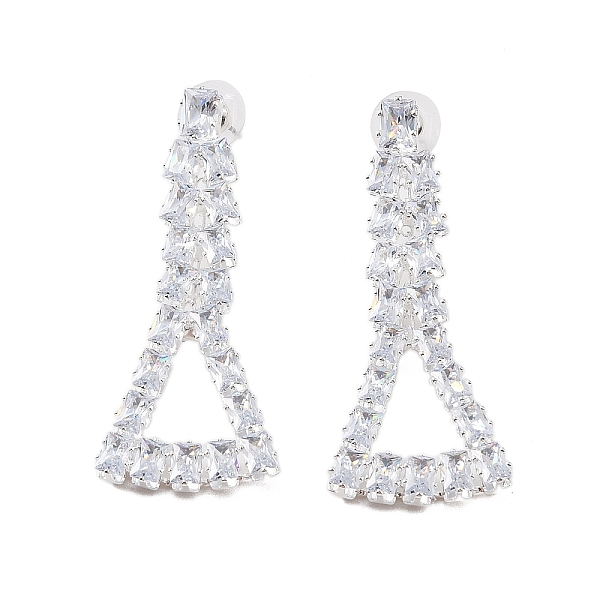 

PandaHall Brass Micro Pave Cubic Zirconia Stud Earrings, Triangle, Platinum, 64x24.5mm Cubic Zirconia Triangle