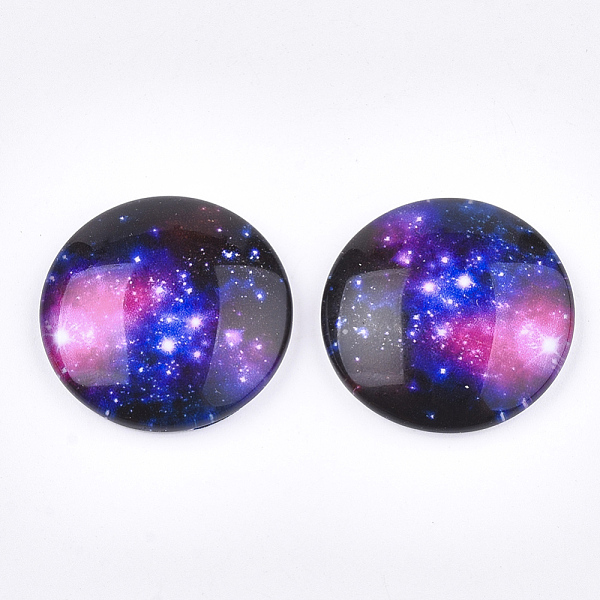 

PandaHall Starry Sky Pattern Printed Glass Cabochons, Half Round/Dome, Colorful, 25x6~6.5mm Glass Half Round
