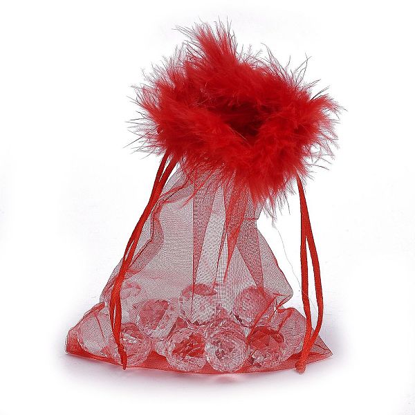 

PandaHall Organza Gift Bags, with Drawstring and Feather, Jewelry Pouches Bags, for Wedding Party Candy Mesh Bags, Rectangle, Red...