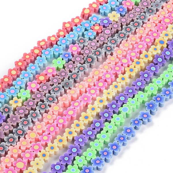 

PandaHall Handmade Flower Printed Polymer Clay Beads Strands, Flower, Mixed Color, 9.6x4mm, Hole: 1.4mm, about 38pcs/Strand, 12.99''(33cm)..., Multicolor