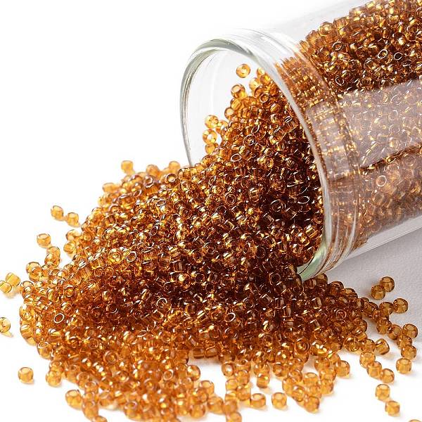 

PandaHall TOHO Round Seed Beads, Japanese Seed Beads, (2C) Transparent Topaz, 15/0, 1.5mm, Hole: 0.7mm, about 3000pcs/10g Glass Brown
