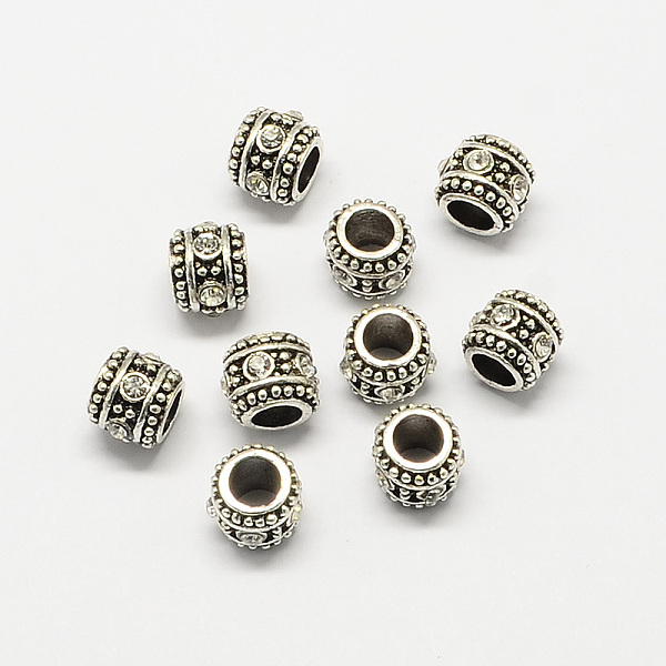 

PandaHall Alloy Rhinestone Rondelle Large Hole European Beads, Antique Silver, Crystal, 10x8.5mm, Hole: 5mm Alloy+Rhinestone Rondelle Clear