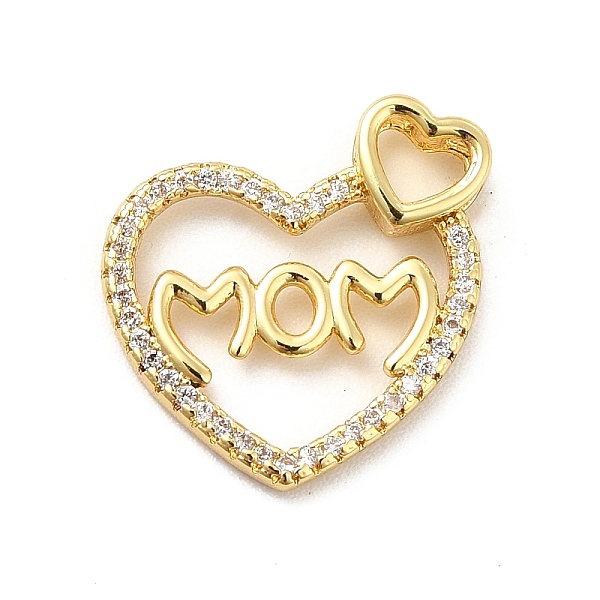 

PandaHall Rack Plating Brass Micro Pave Cubic Zirconia Pendants, Heart with Word MOM Charm for Mother's Day, Long-Lasting Plated, Cadmium..., Clear