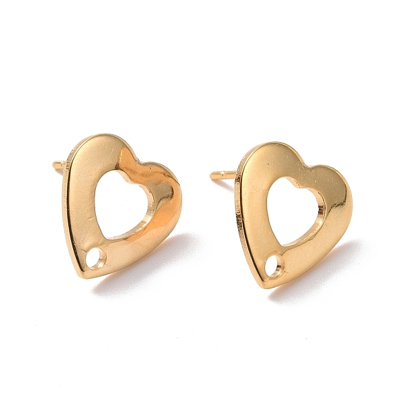 

PandaHall 201 Stainless Steel Stud Earring Findings, with Hole and 316 Stainless Steel Pin, Heart, Real 24K Gold Plated, 11x11mm, Hole...