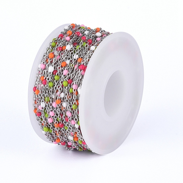 

PandaHall 304 Stainless Steel Enamel Link Chains, Cable Chains, with Spool, Soldered, Colorful, Stainless Steel Color, 2x1.5x0.5mm, about...