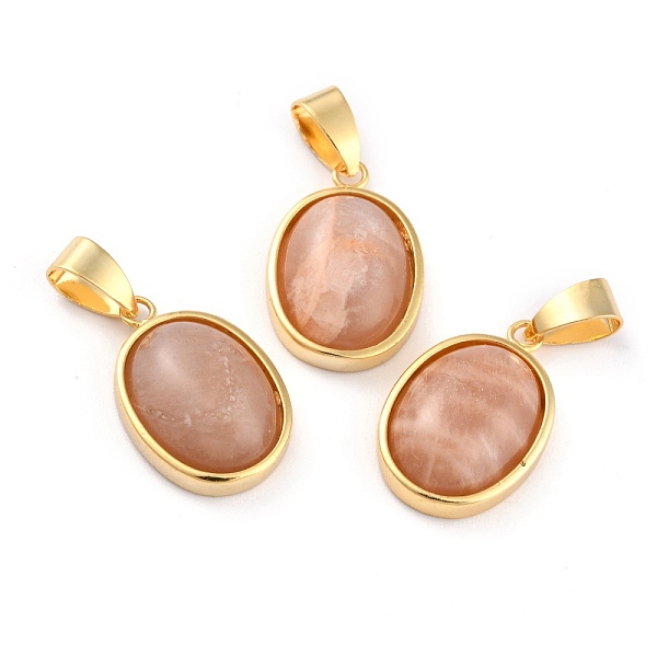 

PandaHall Natural Sunstone Pendants, with Golden Brass Findings, Oval, 21.5x14x6mm, Hole: 7x4mm Sunstone Oval