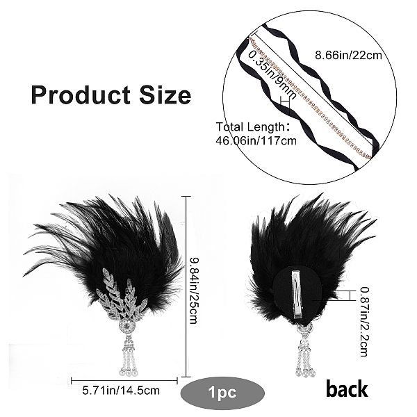 

PandaHall CRASPIRE Flapper Feather Headband Black Great Gatsby Hair Clip 1920s Flapper Headpiece Pearl Peacock Feather Rhinestone Hair...