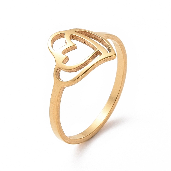 

PandaHall Ion Plating(IP) 201 Stainless Steel Interlocking Double Heart Finger Ring, Hollow Wide Ring for Women, Golden, US Size 6 1/2...