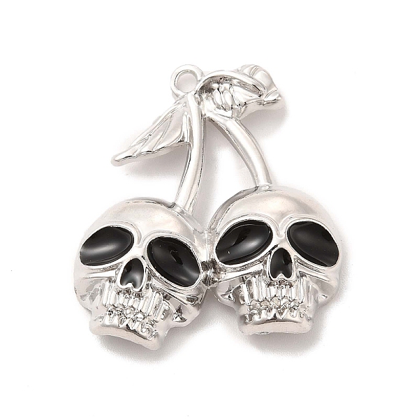 

PandaHall Alloy Enamel Pendants, Skull Cherry Charm, Platinum, 31x28x5mm, Hole: 2mm Alloy+Enamel Skull Black