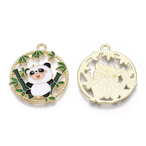 

PandaHall Alloy Enamel Pendants, Flat Round with Panda Charm, Real 14K Golden Plated, Green, 28x25x1.5mm, Hole: 1.8mm Alloy+Enamel Flat...