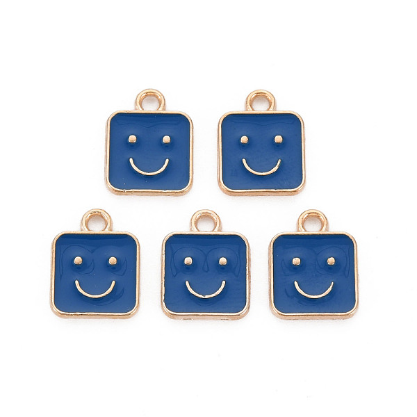 

PandaHall Alloy Enamel Charms, Cadmium Free & Lead Free, Light Gold, Square with Smile, Marine Blue, 13x10x1.5mm, Hole: 1.6mm Alloy+Enamel...