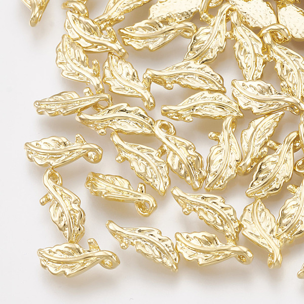 

PandaHall Brass Charms, Leaf, Real 18K Gold Plated, 11x5x1mm, Hole: 1mm Brass Leaf