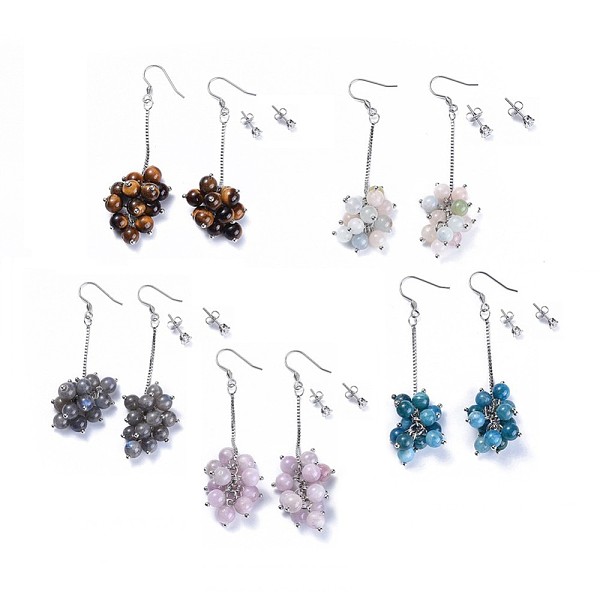 

PandaHall Earring Sets, with Natural Mixed Stone Round Beads, Cubic Zirconia and Stainless Steel Findings, Cardboard Jewelry Boxes, 72~74mm...