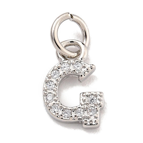 

PandaHall Initial Letter Brass with Cubic Zirconia Charms, Platinum, Long-Lasting Plated, Lead Free & Cadmium Free, Letter G, 9.5x6.5x1.5mm..., Clear