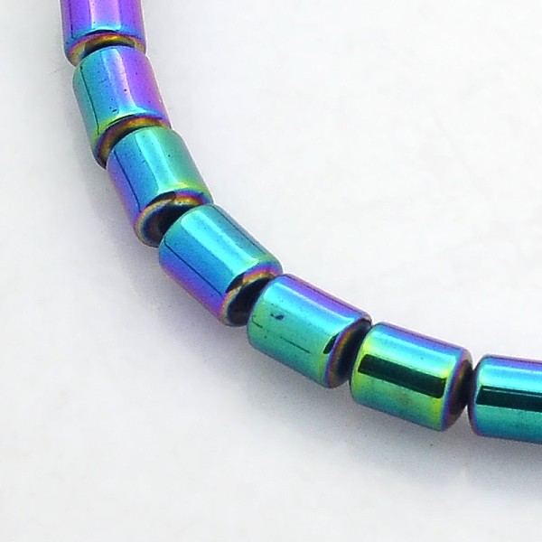 

PandaHall Electroplate Non-magnetic Synthetic Hematite Beads Strands, Column, Rainbow Plated, 5x4mm, Hole: 1mm, about 75pcs/strand, 15.7...