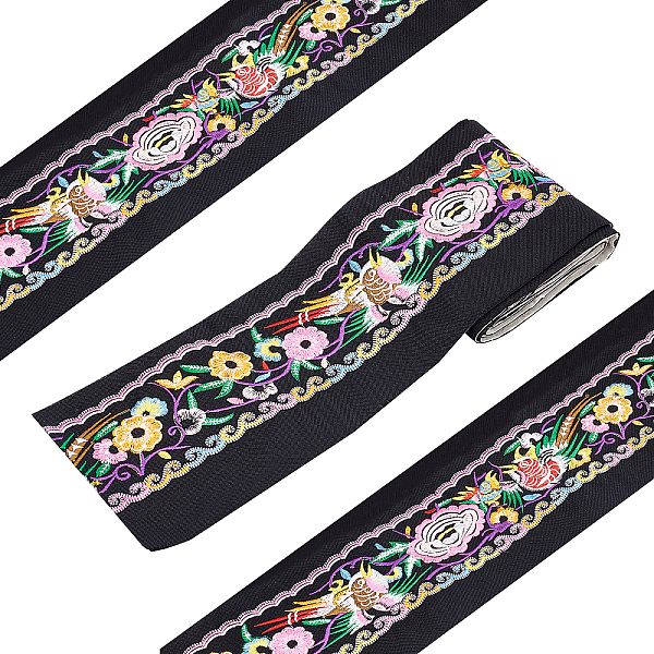 

PandaHall 3.6 Inch/93mm Wide Jacquard Ribbon, Peacocks Trim Emobridered Woven Ribbon Floral Fabric Trim Exotic Style Fringe Tape for DIY...