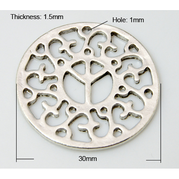 

PandaHall Tibetan Style Alloy Pendants/Links, Lead Free, Nickel Free and Cadmium Free, Antique Silver, Flat Round with Peace Sign, 30x2mm...