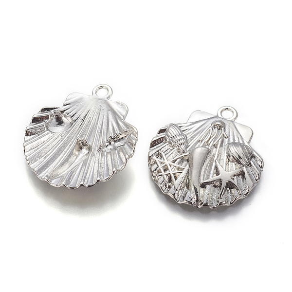 

PandaHall Alloy Pendants, Long-Lasting Plated, Scallop Shell Shape, Platinum, 28x25.5x4.5mm, Hole: 2.5mm Alloy Shell Shape
