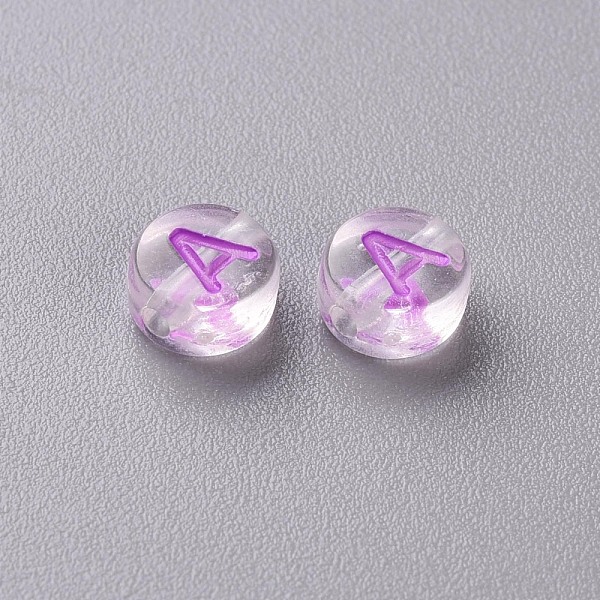 

PandaHall Transparent Clear Acrylic Beads, Horizontal Hole, Flat Round with Random Letter, Medium Orchid, 7x4mm, Hole: 1.6mm, about...