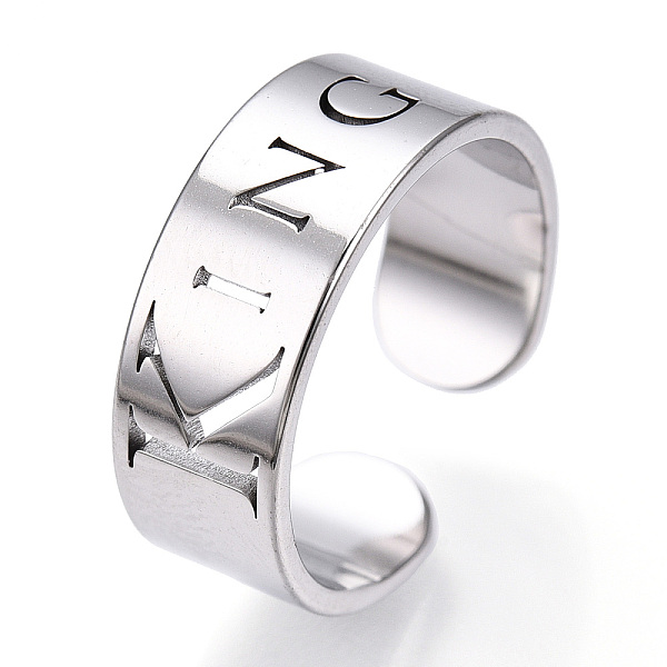 

PandaHall 304 Stainless Steel Word King Open Cuff Ring for Women, Stainless Steel Color, US Size 6 1/4(16.7mm) 304 Stainless Steel