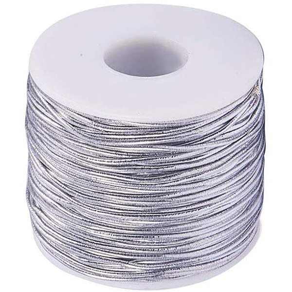 

PandaHall 1 Roll Round Elastic Cord with Polyester Outside and Rubber Inside Silver Elastic Cord for Neckacle Bracelet Jewelry Making 2mm...