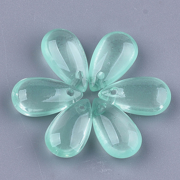 

PandaHall Transparent Spray Painted Glass Charms, teardrop, Medium Aquamarine, 13.5~14x7.5x5mm, Hole: 1mm Glass Teardrop Green