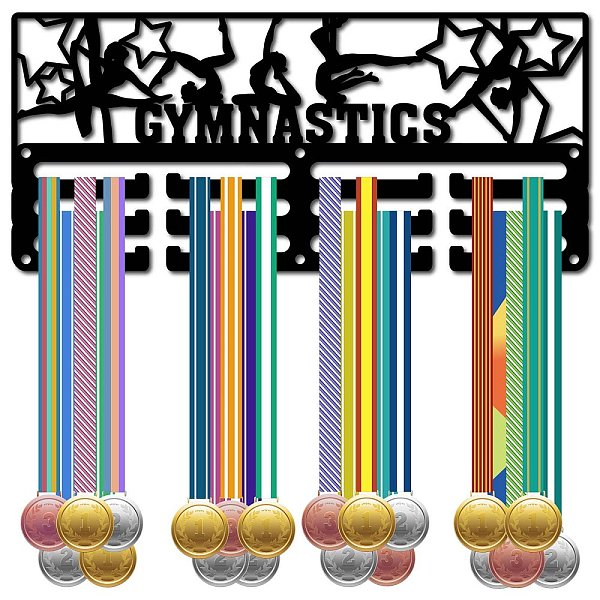 

PandaHall Sports Theme Iron Medal Hanger Holder Display Wall Rack, 3-Line, with Screws, Javelin, Gymnastics, 130x290mm, Hole: 5mm Iron..., Black