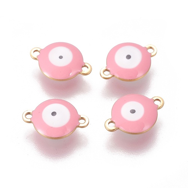 

PandaHall Ion Plating(IP) 304 Stainless Steel Enamel Links connectors, Flat Round with Evil Eye, Golden, Pink, 14.5x10x4.5mm, Hole: 1.4mm...