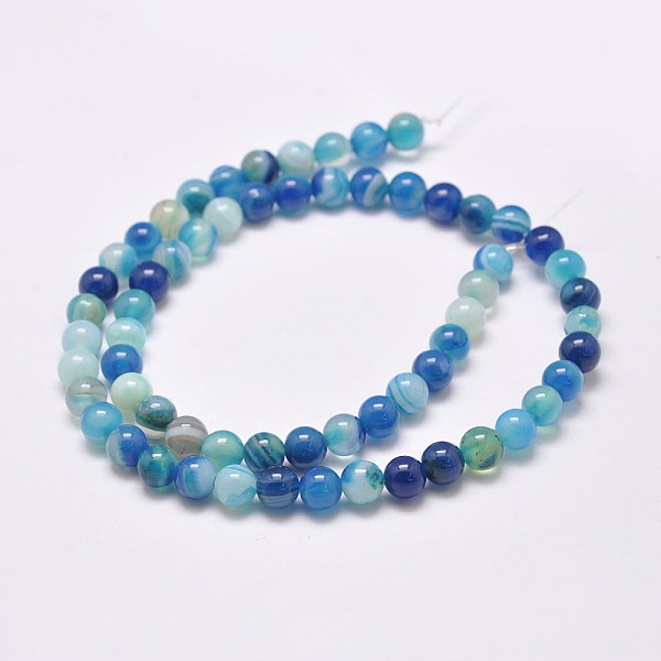 

PandaHall Natural Striped Agate/Banded Agate Bead Strands, Dyed & Heated, Round, Grade A, Dodger Blue, 6mm, Hole: 1mm, about 63pcs/strand...