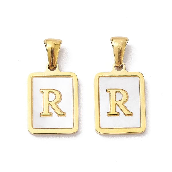 

PandaHall Ion Plating(IP) 304 Stainless Steel Pave Shell Pendants, Rectangle Charm, Real 18K Gold Plated, Letter R, 17.5x12x1.5mm, Hole...