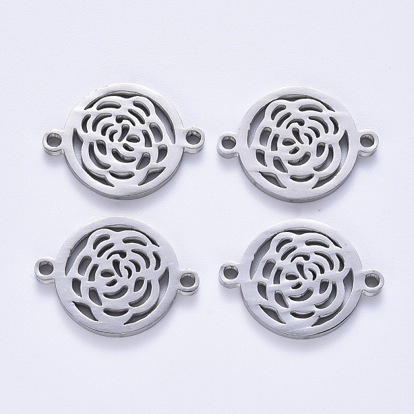 

PandaHall 201 Stainless Steel Links Connectors, Laser Cut, Flat Round with Rose Flower, Stainless Steel Color, 15x20x1.5mm, Hole: 1.6mm 201...