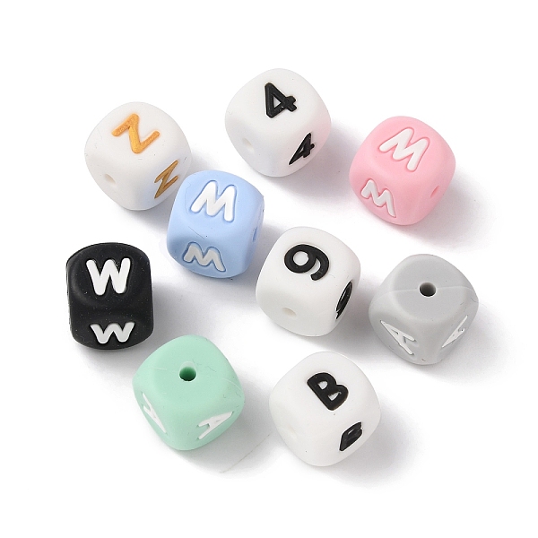 

PandaHall Food Grade Eco-Friendly Silicone Beads, Chewing Beads For Teethers, DIY Nursing Necklaces Making, Cube with Letter and Mumber..., Multicolor