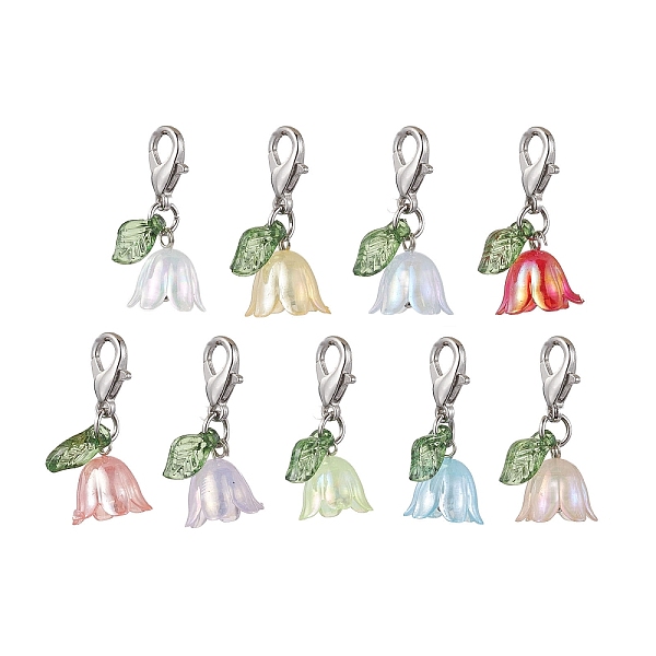

PandaHall Lily Acrylic Pendant Decorations, Lobster Claw Clasps Charm for Bag Key Chain Ornaments, Platinum, 25.5mm, 9pcs/set Acrylic Flower