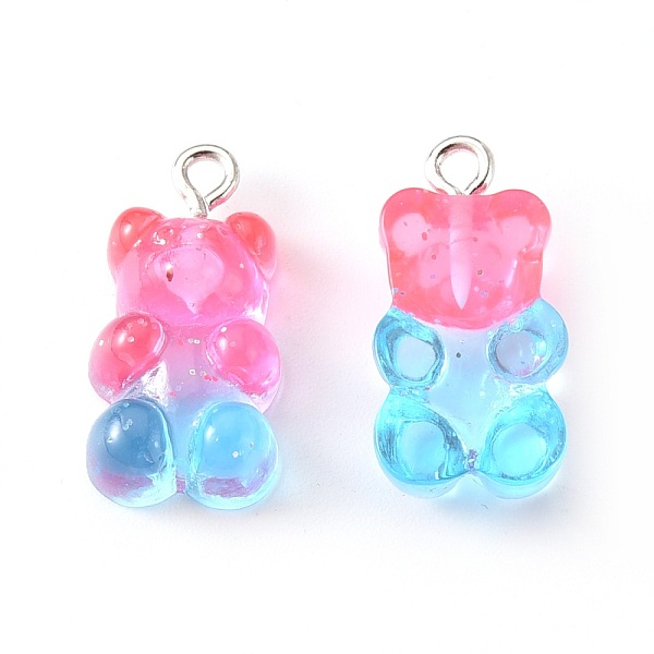 

PandaHall Transparent Resin Pendants, with Glitter Powder and Platinum Tone Iron Loop, Bear, Light Sky Blue, 21x11x7mm, Hole: 1.8mm...